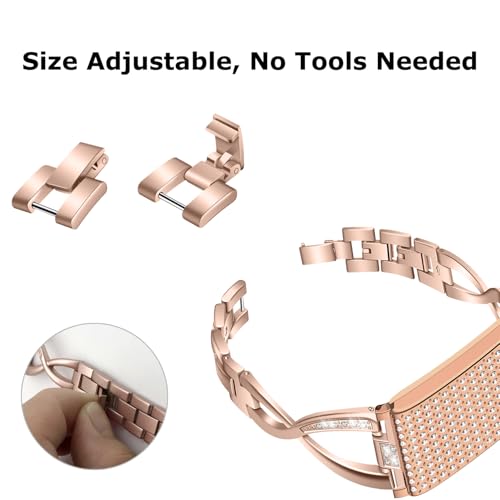 سوار بديل متوافق مع ساعة ووب 5.0 لايف ام جي/ 5.0 بيك/ 5.0 وان/ ووب 4.0، سوار ساعة معدني من الستانلس ستيل للنساء، قابل لتعديل الطول بدون ادوات (وردي