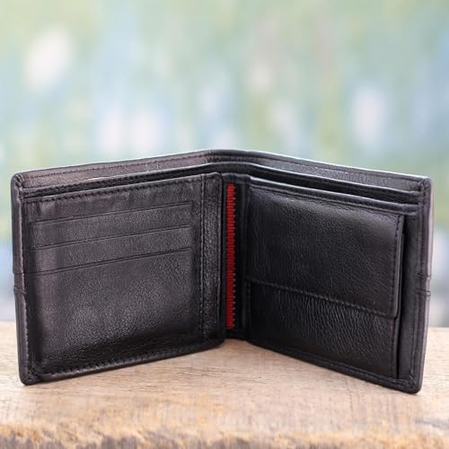 NOVICA Artisan Handmade Men's Leather Wallet Black for with Multiple Pockets Handbags Wallets India ' Suave in Red'3
