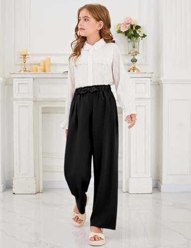 Image of Girls Wide Leg Palazzo Pant Loose Straight Cute Bow Waist Spring Summer Lightweight Dress Pant for Kids 5-14Y