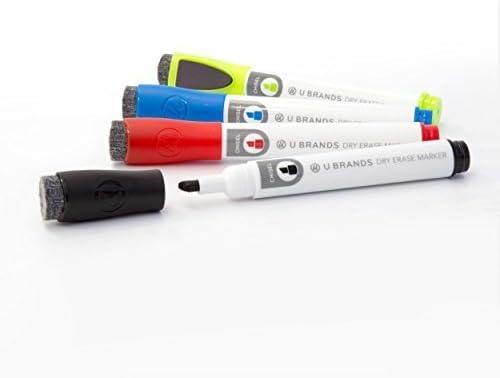 U Brands Low Odor Magnetic Dry Erase Markers With Erasers, Chisel Tip, Assorted Colors, 4-Count