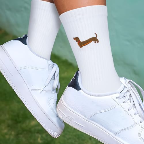 MEJOSER Dackel Geschenke Dackel Socken 36-42 Baumwolle für Damen Herren Weihnachten Lustige Tennissocken Sportsocken Dackelsocken Crew Socks Hundebesitzer