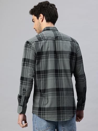 Image of Majestic Man Men's Pure Cotton Cargo Checks Shirt with Dual Flap Pockets - Slim Fit | Full Sleeve | Casual Wear | Trendy & Comfortable