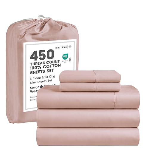 Image of LANE LINEN Split King Sheet Sets for Adjustable Beds - 5 PCs, 450 Thread Count Split King Sheets Set - Sateen King Split Sheets for Adjustable Bed - Split Top King Sheets Set for Bed - Sepia Rose