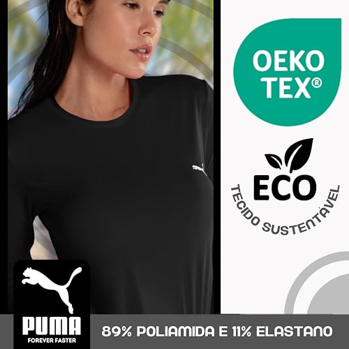 Camiseta Puma Camiseta Manga longa Camiseta Proteção UV50+ Feminina Adulta, Preto, M