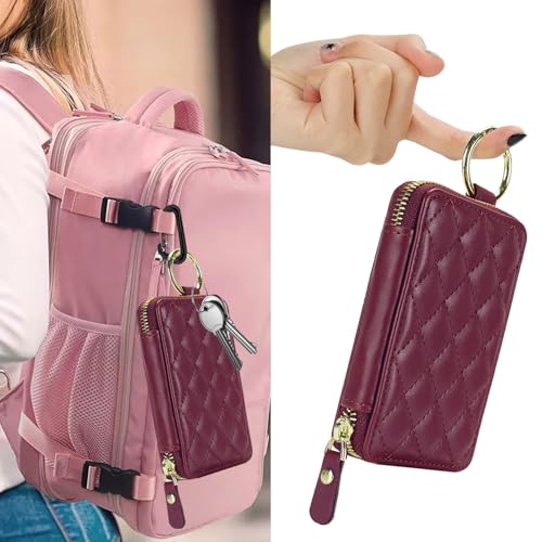Image of Compatible with MagSafe Wallet,Magnetic Phone Wallet Card Holder for iPhone 17 /16 Pro Max /15 Pro /14 Plus /13 /12 Series,PU Leather Zipper Pocket Adjustable Stand-Rose red