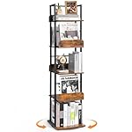 Bikoney Bookshelves 5-Tier, Rotating Bookshelf Tower for Corner, Small Bookcase, Tall Industrial Bookshelf, Narrow Bookshelf, Wood and Metal Black