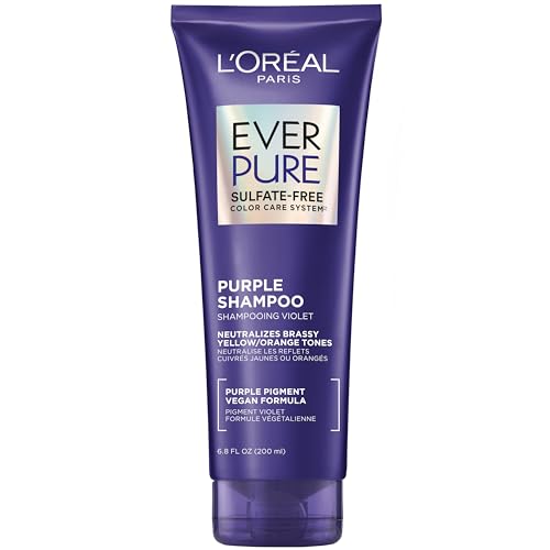 L’Oreal Paris EverPure Sulfate Free Brass Toning Purple Shampoo for Blonde, Bleached, Silver, or Brown Highlighted Hair, 6.8 Fl Oz (Packaging May Vary)