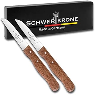 Schwertkrone Zestaw noży, drewniany uchwyt, buk, prosty, wygięty, ostry, nóż kuchenny, nóż do obierania, uniwersalny nóż do obierania, stal nierdzewna 3"/ręczny ściągacz cienki szlif ostry (2,3"