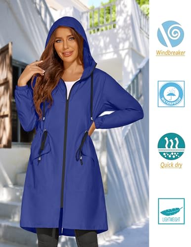 ELESOL Women's Waterproof Jacket Long Lightweight Hooded Raincoat Active Outdoor Rain Jacket,dark blue,m