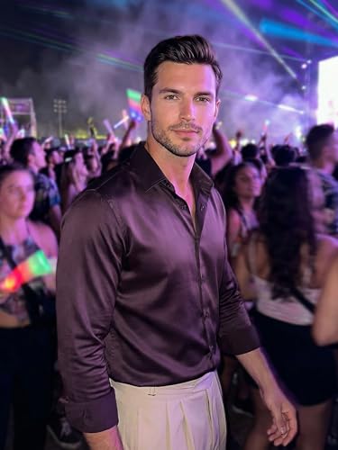 Image of BEYOUNG Regular Fit Formal Satin Shirt for Men | Full Sleeves | Men's Stylish Satin Silk Shirt | Formal Shirt | Buttondown Collar | Satin Solid Shirt for Men