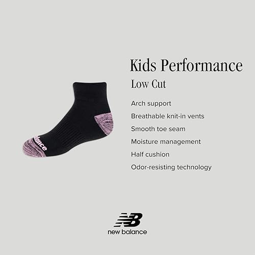 New Balance Girls' Performance Cushioned Low Cut Socks-8 Pairs-Breathable Mesh Arch Support4