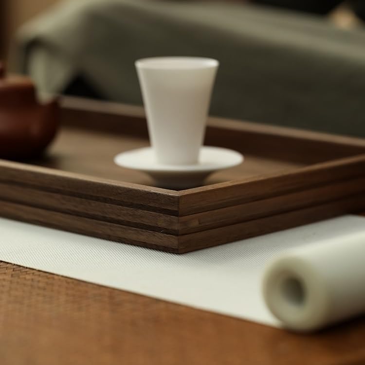 Bandejas Servir Comida Bandeja de Madera Maciza, Bandeja té Estilo japonés, Dulces Nogal Negro for el hogar, Juego for Restaurante Hotel, Larga Postre Mesa Cama