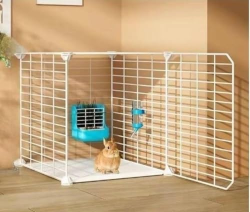 Ambety 小動物用の金属製ウサギケージ、尿に強い、キャスター付き、自動清掃補助具付き、お手入れ簡単、トイレ付きの大型サイズ、室内使用に適しており、モルモット、モルモット、ドワーフウサギにも適しています (基本セット [ケージ + 設置用工具 + 引き出