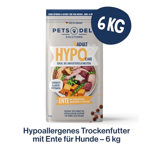 Pets Deli Trockenfutter für Hunde Hypocare Ente mit Süßkartoffel, Aroniabeere & Leinsamen - ohne Zucker und Gluten, 6kg