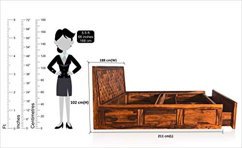 Image of Woodlab Furniture Sheesham Wood Box Storage King Size Bed for Living Room (Brown)