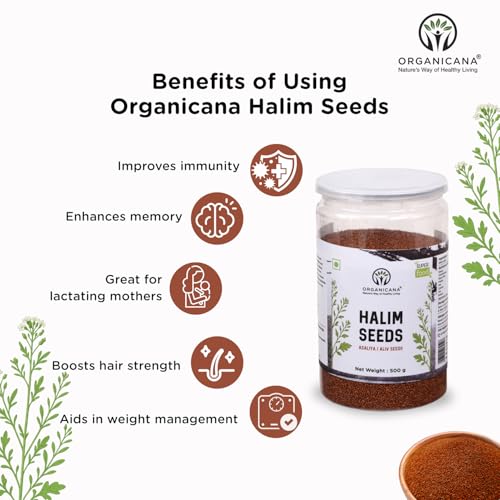 Image of Organicana Halim Seeds 1kg - (Pack of 2) 500gm each- Garden Cress | Aliv Seed | Asaliya | High in Fibre and Omega 3 | Garden Cress | Asalia | Haleem seed | Immunity Booster Superfood