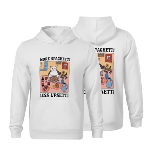 Kids Funny Cat More Spaghetti Less Upsetti Boys Girls Lightweight Kangaroo Pocket Fleece Hoodies