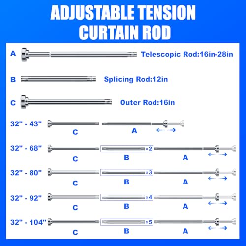 Image of Ausemku Shower Curtain Rod - 32-43 Inch Rustproof Tension Rod, Non-Slip Spring Design, No Drilling Adjustable Curtain Rod for Bathroom, Kitchen, and Closet(Silver)