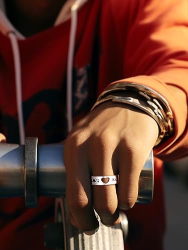 Bestyle Custom Couple Rings - Stainless Steel Heart Promise Rings for Women Men, Engagement Wedding Bands with Gift Box, Silver Gold Black (3 Colors)4