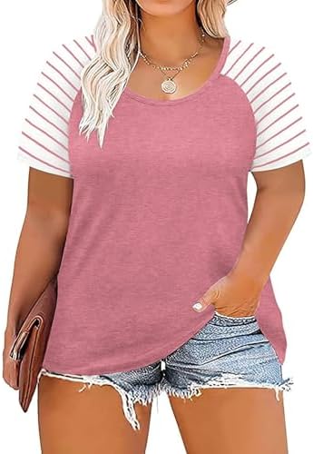 Blusa feminina plus size, manga curta, gola redonda, casual, colo...