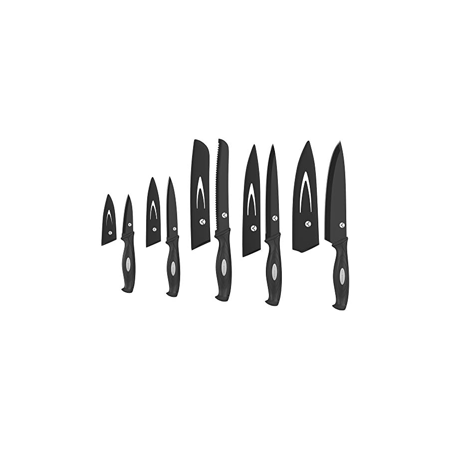 Vremi-10-Piece-Black-Knife-Set-5-Kitchen-Knives-with-5-Knife-Sheath-Covers-Chef-Knife-Sets-with-Carving-Serrated-Utility-Chefs-and-Paring-Knives-Magnetic-Knife-Set-with-Matching-Black-Case Vremi 10 Piece Black Knife Set - 5 Kitchen Knives with 5 Knife Sheath Covers - Chef Knife Sets with Carving Serrated Utility Chef's and Paring Knives - Magnetic Knife Set with Matching Black Case