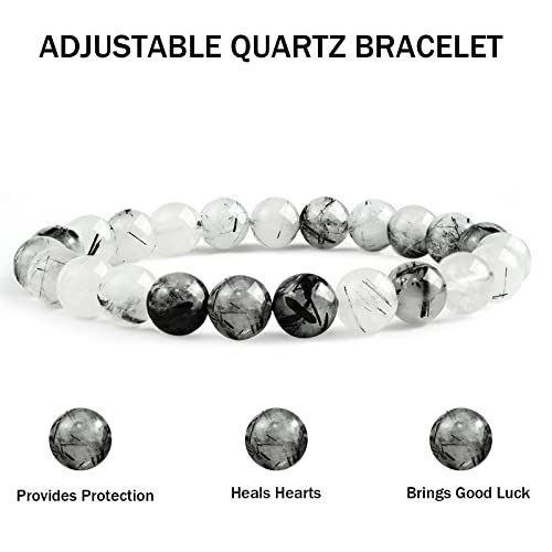 Handmade Black Rutile Bracelets Natural Stone Bracelet For Healing And Health Yoga Gemstone Stretch Bracelet For Women Men (8Mm) #TOP1