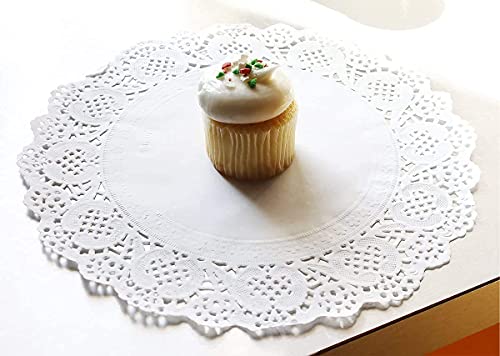 Paaroots Pack of 100 Pcs Round Doily Paper Mats/Lace Doilies/Doyleys Paper, Cake Decoration Liner Disposable Table Mats Kitchen Lace Vintage Napkin Hollowed Cake Pad Placemats (5.5 inches)