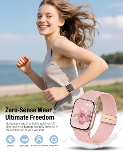 Image of Stretchy Band Compatible with Apple Watch Bands 40mm 38mm 41mm 42mm 44mm 45mm 46mm 49mm Women Men,Strong Magnetic Clasp Elastic Sport Strap for iWatch Series 11 10 9 8 7 6 5 4 3 2 1 Ultra SE /Pink