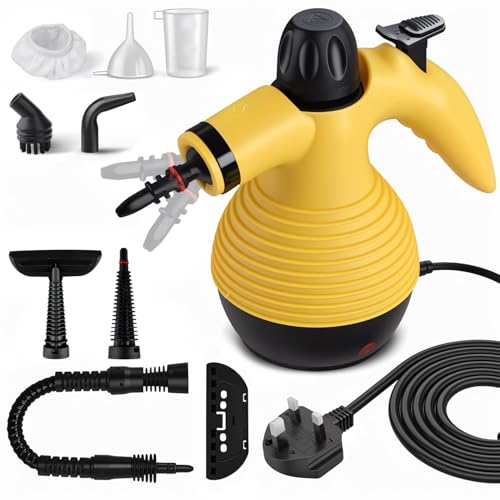 Image of Pressurized Handheld Steam Cleaner, Multi-Surface Steam Cleaner for Home Use, Steamer for Cleaning with 9 pcs Accessories & Safety Lock, Cleaning for Grout Tile Kitchen Bathroom (Yellow)