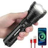 AKISONG Rechargeable LEP Tactical Flashlight 2,600FT Long Throw, 3,000 High Lumens Super Bright Zoomable Spotlight with Dual Switches & USB Output, IPX67 Waterproof Torch for Hunting Camping Emergency
