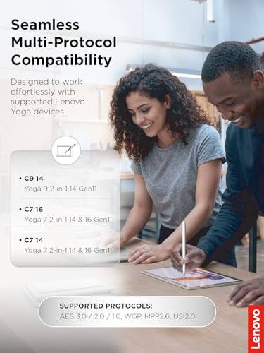 Image of Lenovo Yoga Pen 2 with Magnetic Pen Case, AES 3.0 Stylus with 8192 Pressure Levels, USB C Rechargeable, Tilt Detection, Multi Protocol Support for Lenovo Yoga 2 in 1 PCs, Seashell