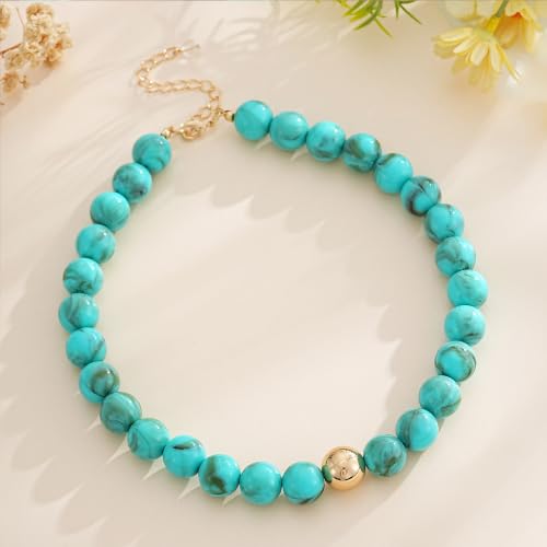 SHANTYSON Colorful Chunky Beaded Necklaces for Women Multicolor Large Round Resin Beads Collar Necklace Boho Trendy Statement Chokers Y2K Summer Beach Jewelry (Turquoise) by SHANTYSON - Used condition - Image 6