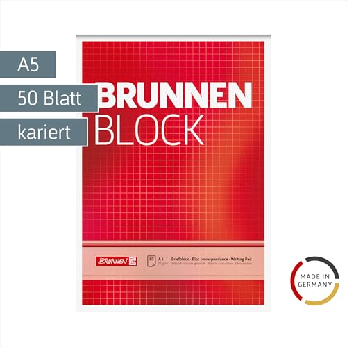 Brunnen 1052428 Briefblock / Schreibblock / Der Brunnen Block (A5, kariert, 50 Blatt, 70 g/m²)