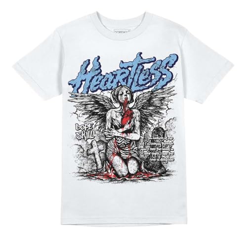 DopeSkill Graphic Tee University Blue Streetwear Hip Hop Hypebeast Unisex T-Shirt Sneaker Colour Matching Shirts Heartless (White - S)