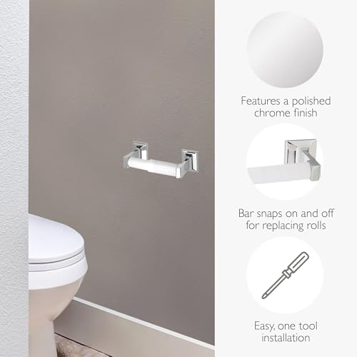 Image of Design House Millbridge Toilet Paper Holder, Polished Chrome, Standard Wall Mount, Concealed Screws, Plastic Spring Bar, Easy Installation, 8.13 in W x 1.97 in H x 3.2 in D, Item 533042