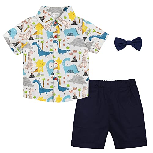 Image of Volunboy Toddler Boy Hawaiian Short Sets Short Sleeve Button Down Shirts Shorts Suit Kids 2 Piece Summer Clothes with Bow Tie