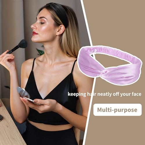 Image of ZLYC Mulberry Silk Headband for Women's Hair, Solid Light Purple