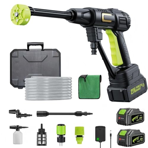 Kevsuvqin Akku Hochdruckreiniger, 120Bar Hochdruckreiniger Akku mit Bürstenlosem Motor, 3 Stufen Einstellbar, Mobiler Hochdruckreiniger mit 2xAkku 4.0Ah und 6-IN-1 Düse für Autowäsche, Gartenreinigung