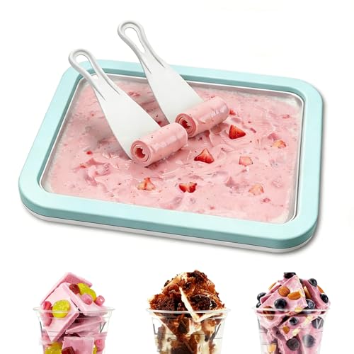 Instant Ice Cream Maker, Rolled Ice Cream Maker with 2 Spatulas Homemade DIY Frozen Yogurt for Fun Parent-Child Activities Families (Mint Green)