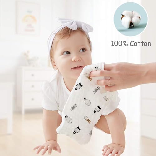 Image of Baby Muslin Washcloths | Soft Face Towels for Newborns with Sensitive Skin | Shower Gift for Baby Registry - 11.5x11.5 inch (29x29cm)