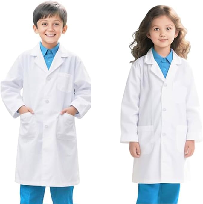 Bata de Laboratorio Niños, Bata Blanca Laboratorio Algodón, Medico Blanca Niño Niña, Disfraz Doctor Niño, Cientifico para Estudiant Escuela Hospital Cosplay