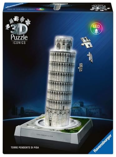 Ravensburger 3D Puzzle Iconics: 12008028 Turm von Pisa - mit Licht - Der wohl bekannteste schiefe Turm der Welt als detailgetreues und beleuchtetes Modell: Eine wahre Ikone im 3D Puzzle Modellformat