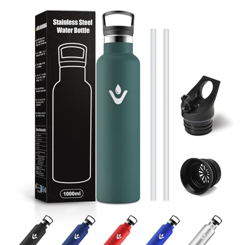 JAPORIA Borraccia Acciaio Inox 1L, Termos con Cannuccia, a prova di perdite, Riutilizzabile, senza BPA, Bottiglia per Uffici, Viaggio, Ciclismo