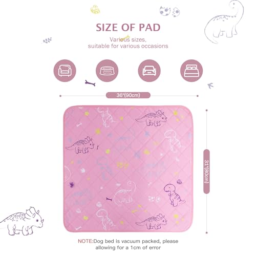 Image of IEUUMLER Washable Pee Pads for Dogs, 2 Pack Non-Slip & Waterproof Whelping Pad, Reusable Puppy Potty Training With Fast Absorbent for Playpen EU007 (Pink Dinosaur, 31 inchX36 inch-2pcs)