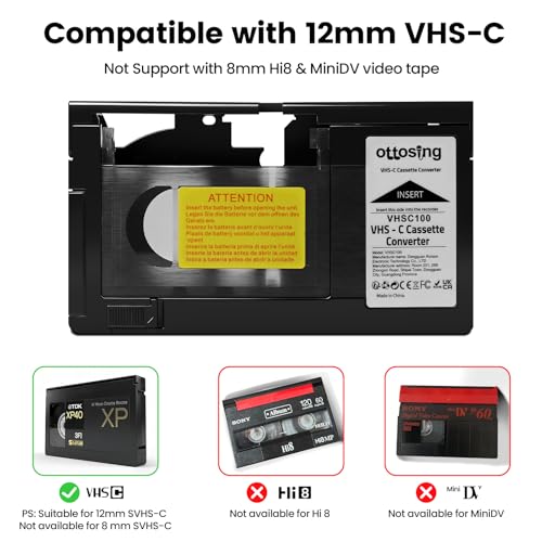 Adaptador VHS-C a VHS con circuito de voltaje estable miniatura 4