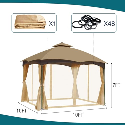 Wonwon Gazebo Universal Replacement Mosquito Netting Outdoor Canopy 4-Panel Screen Walls with Zipper for 10' x 10' Gazebo (Mosquito Net Only) (Beige) — view 4