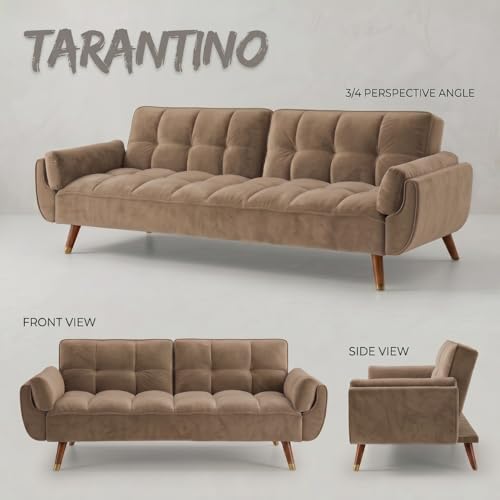 Image of Tarantino 3-Seater Convertible Sofa Cum Bed | Modern Tufted Upholstered Folding Sleeper Sofa for Living Room | High-Density Foam Comfort | Space Saving Couch Bed for Home (Light Brown)