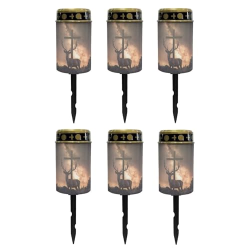Image of Poceacles 6 PCS Cross Solar Pathway Lights - Outdoor Grave Solar Lights, Waterproof Cemetery Flameless Candles, Brown