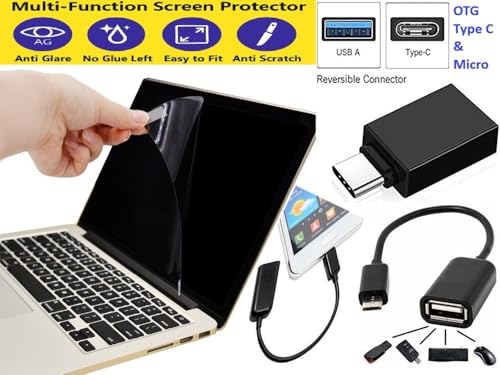 Image of Anjo 7 in 1 Combo Of 14 Inch & 16:10 Display Aspect Ratios Laptop Screen Protector, KeySkin, Body Lamination Trackpad & Lid (Transparent), Laptop Sleeve Multipurpose, OTG Type C & micro.