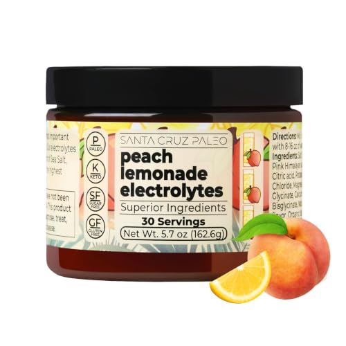Image of Santa Cruz Paleo Electrolyte Powder, Peach Lemonade Flavor, Sugar Free Hydration Drink Mix with Himalayan Pink Salt, Sea Salt, Magnesium Glycinate, Potassium Chloride, Sweetened with Stevia, 30 Srvgs